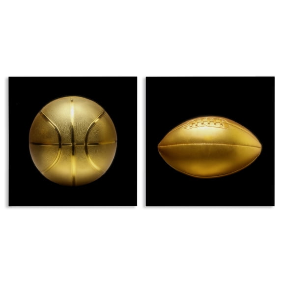 Stupell Industries Golden Designer Sports Balls Sports Painting Wrapped Canvas Art Print Wall Art, 17 x 17, Set of 2