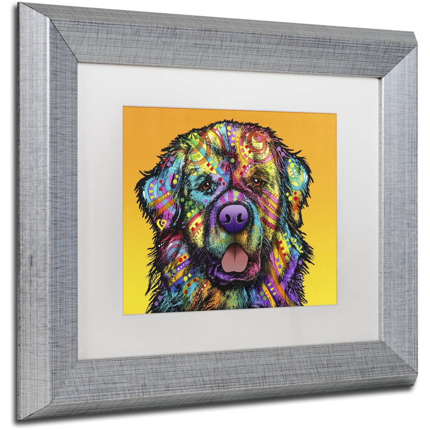 Trademark Fine Art 'Newfie' Canvas Art by Dean Russo, White Matte, Silver Frame