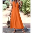 thumbnail image 4 of Summer Dresses for Women Cotton Linen Maxi Dress Casual Sleeveless Solid Long Sundress Orange M, 4 of 7