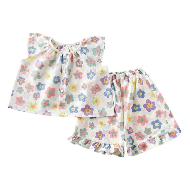 TBWNWG Girls Outfits&Set Stylish Children's Pajamas Comfortable Short Sleeved Two Piece Outfit for Daily Wear and Playful Activities,Size 3-9 Months