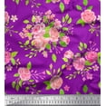 thumbnail image 1 of Soimoi Purple Japan Crepe Satin Fabric Rose Floral Print Fabric by the Yard 42 Inch Wide, 1 of 3