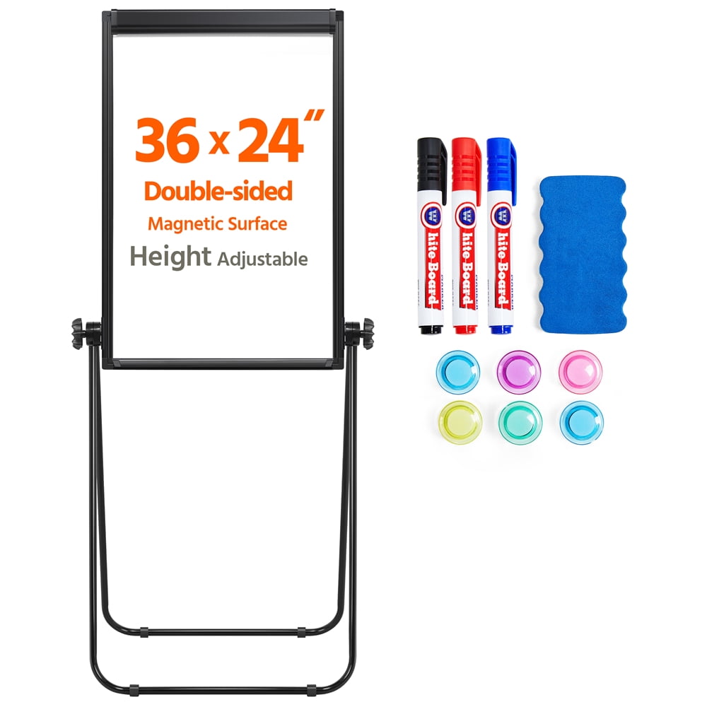 Magnetic Easel Whiteboard,24×36Inches U-Stand Dry Erase Board Portable Double Sided Easel Stand Boards Adjustable Rotating Flipchart for Office,Home,Outdoor 