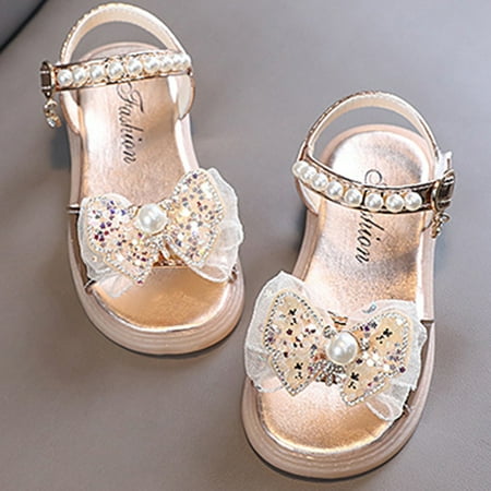 

nsendm Summer Princess Shiny Bow Knot Shoes For Kids Open Toe Children Shoes Girls Girl Slip on Sandals Black 7 Years