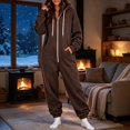 thumbnail image 7 of Women's Fleece Lined Hooded Jumpsuit Long Sleeve Zip Up One Piece Tracksuit Loose Fit Soft Warm Cozy Fall Winter Loungewear Y2K Streetwear with Pockets Brown, 7 of 7