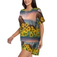 thumbnail image 2 of Kdxio Horse Sunflowers Print Pajamas Sets for Women Short-Sleeved Pjs with Lounge Shorts Two Piece Sleepwear S-4XL, 2 of 8