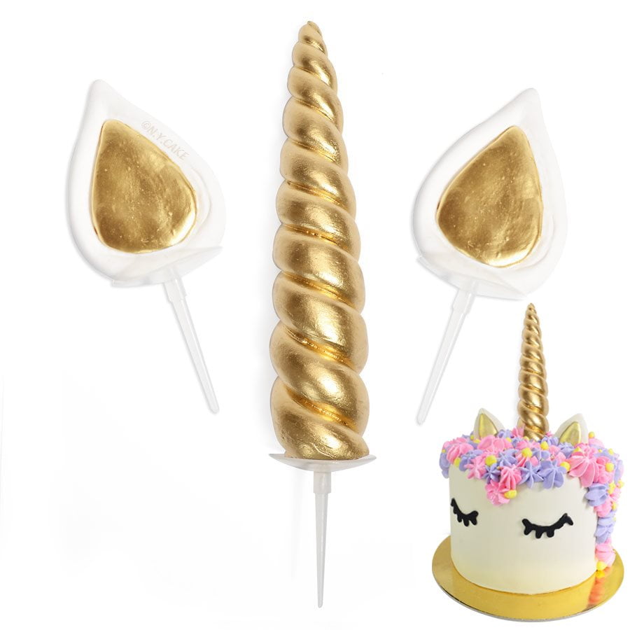 Unicorn Creations Horn Face Gold cake decoration Decoset topper set 