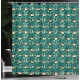 thumbnail image 3 of Ambesonne Japanese Print Shower Curtain, Dragon Crane Bird, 69"Wx75"L, Teal Pastel Yellow Orange, 3 of 4