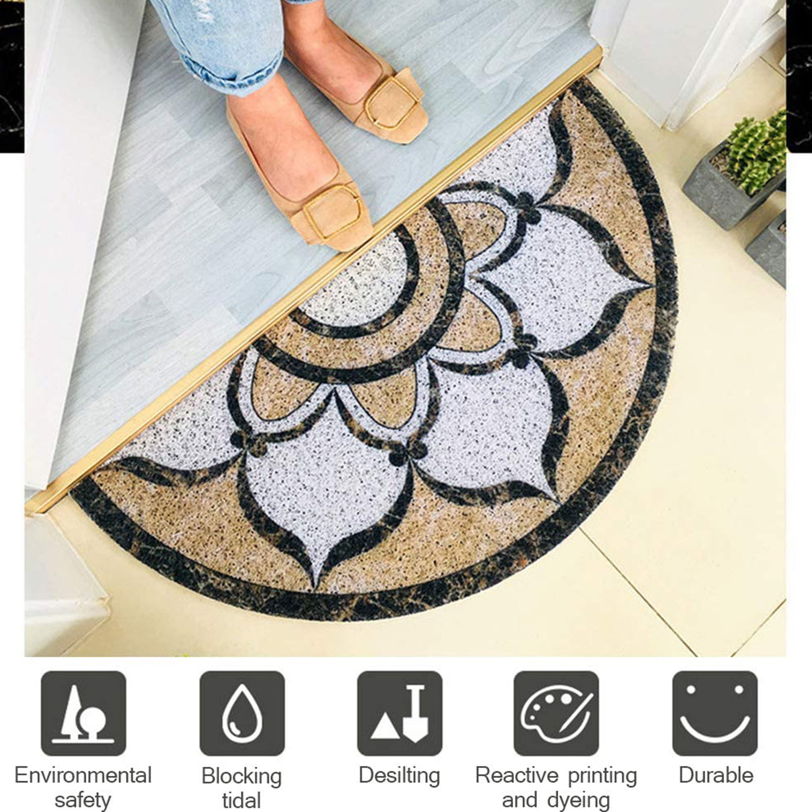 Doormats Entrance Door Rug Modern Cuttable Silk Circle Geometric  Abstraction Carpet PVC Material Water Absorbing Floor Mat