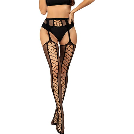

Women Sexy Black Patterned Tights Fishnets Sparkle Rhinestone Fishnet Stockings Thigh High Pantyhose Lace Suspender