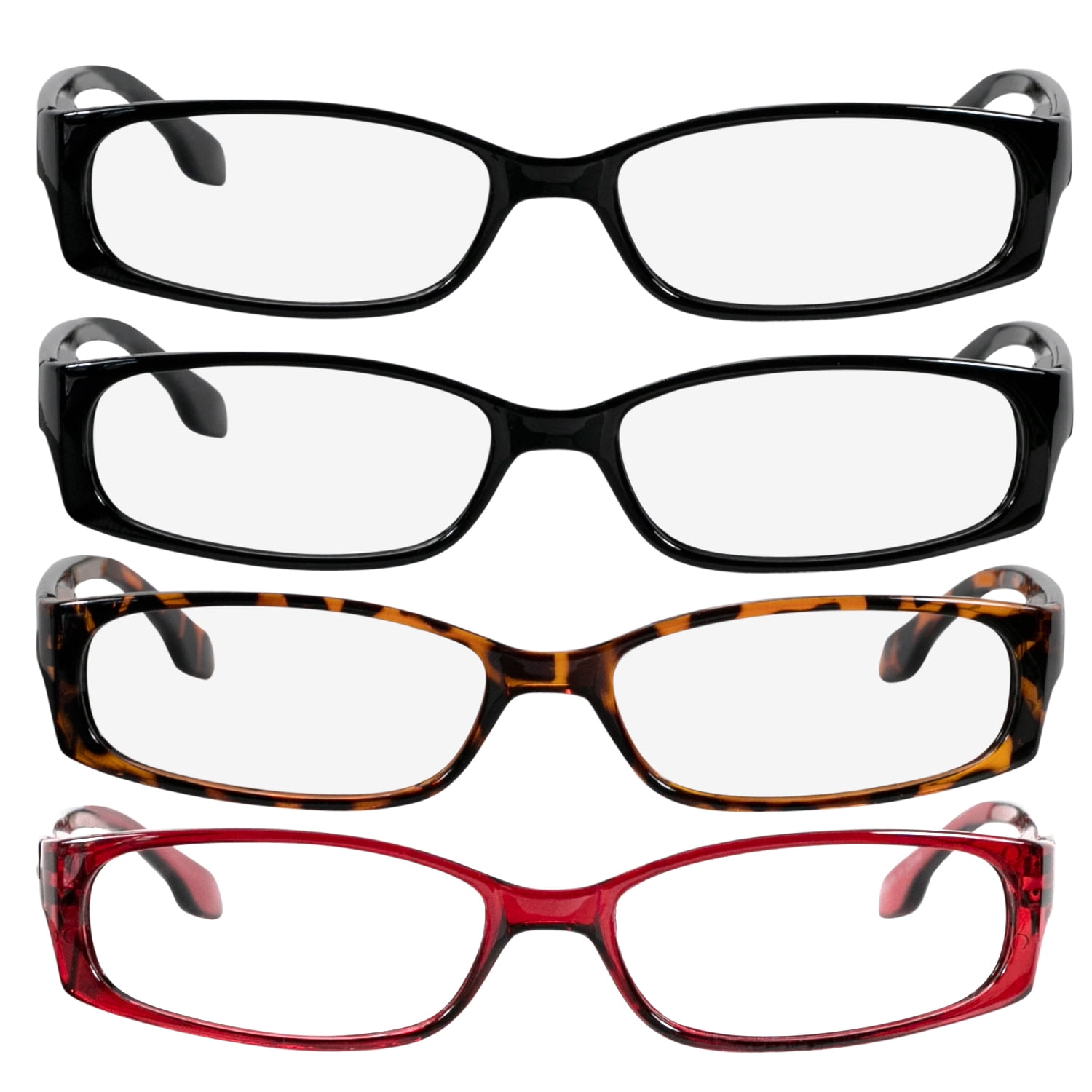 Reading Glasses | Best 4 Pack of Readers Women and Men | Stylish Look and Crystal Clear Vision When You Need It! | Comfort Spring Arms & Dura-Tight Screws
