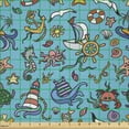 thumbnail image 2 of Ambesonne Octopus Ship Fabric by the Yard Microfiber, Undersea Animals Art, 2 Yards, Sea Blue Multicolor, 2 of 4