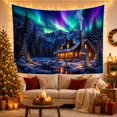 thumbnail image 3 of Aurora Borealis Over a Log Cabin in a Snowy Forest Peaceful Fantasy for Home Decor Enthusiasts Aurora Borealis Art Holiday Gift Tapestry Wall Hanging for Bedroom and Living Room, 3 of 7