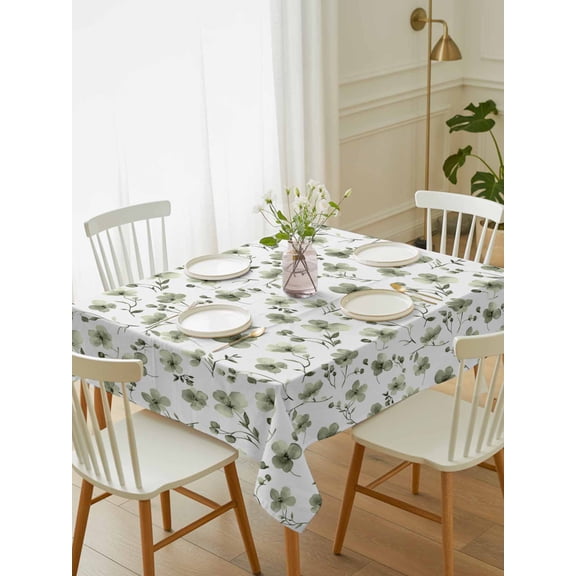 Sage Green Spring Floral Tablecloth Rectangle Table Cloth 52x70, Waterproof Tablecloth Outdoor Table Cloth, Summer Botanical Elegant Washable Table Cover for Kitchen Dinning Party