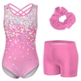 thumbnail image 2 of Aideaone Gymnastics Leotards for Girls Shiny outfits with Shorts Hair Scrunchie 5-10Y, 2 of 9