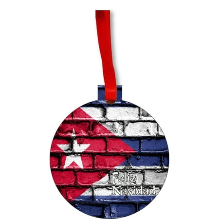 Cuba Christmas Decorations Flag Cuba Feliz Navidad Round Shaped Flat Hardboard Christmas Ornament Tree Decoration - Unique Modern Novelty Tree Décor Favors ()