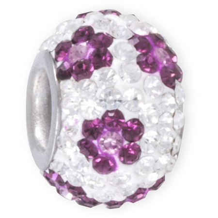 Hallmark Stainless Steel Purple Flowr Crystl Bead