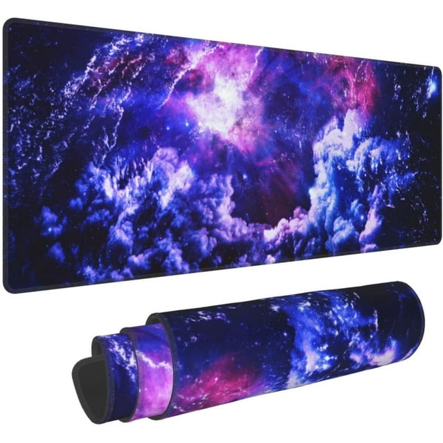 Galaxy Large Gaming Mouse Pad, Nebula Universe Space Extended Full Desk Mousepad Desktop, Big Long Desk Mat Makeup for Laptop, Keyboard, Computer for Decor Women Office, (Blue Purple, XL 31.5*11.8 In)