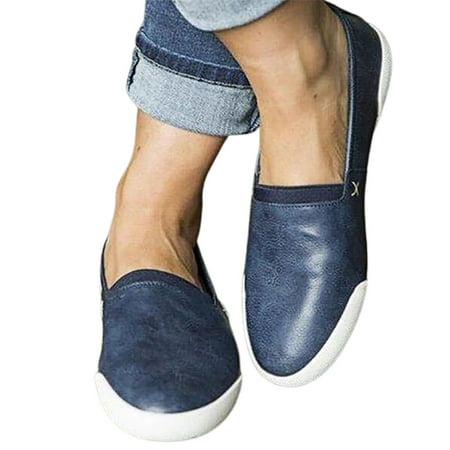 

huanledash Women Casual Soft Flat Sole Anti-skid Round Toe Low Top Loafers Walking Shoes