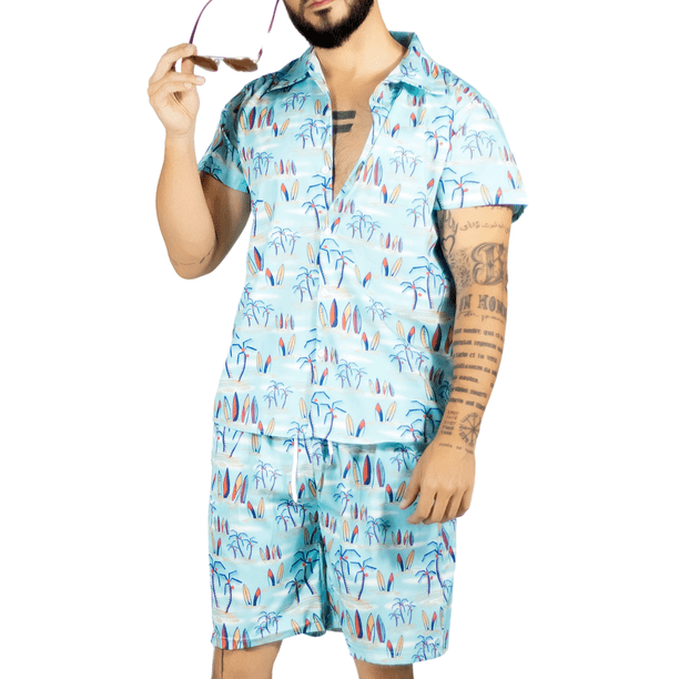 Conjunto Hombre Verano Camisa y Short a Juego Alberca Playa y Calor
