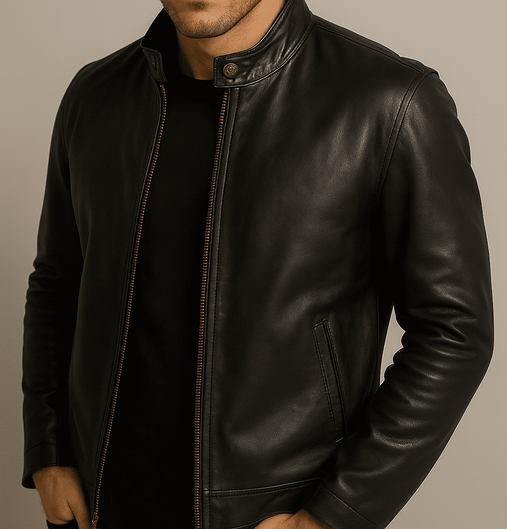Mens Black Lambskin Genuine Leather Zipper Jacket New Biker Jacket 2 Zipper Pockets