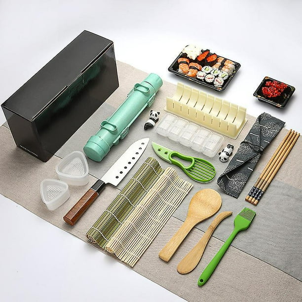 Kit para hacer sushi, kit de rodillo de bazuca de sushi 20 en 1 con cuchillo de chef, tapetes de bambú, rodillo de bazooka, molde de arroz, tapetes de sushi temaki, paleta de arroz, spre de