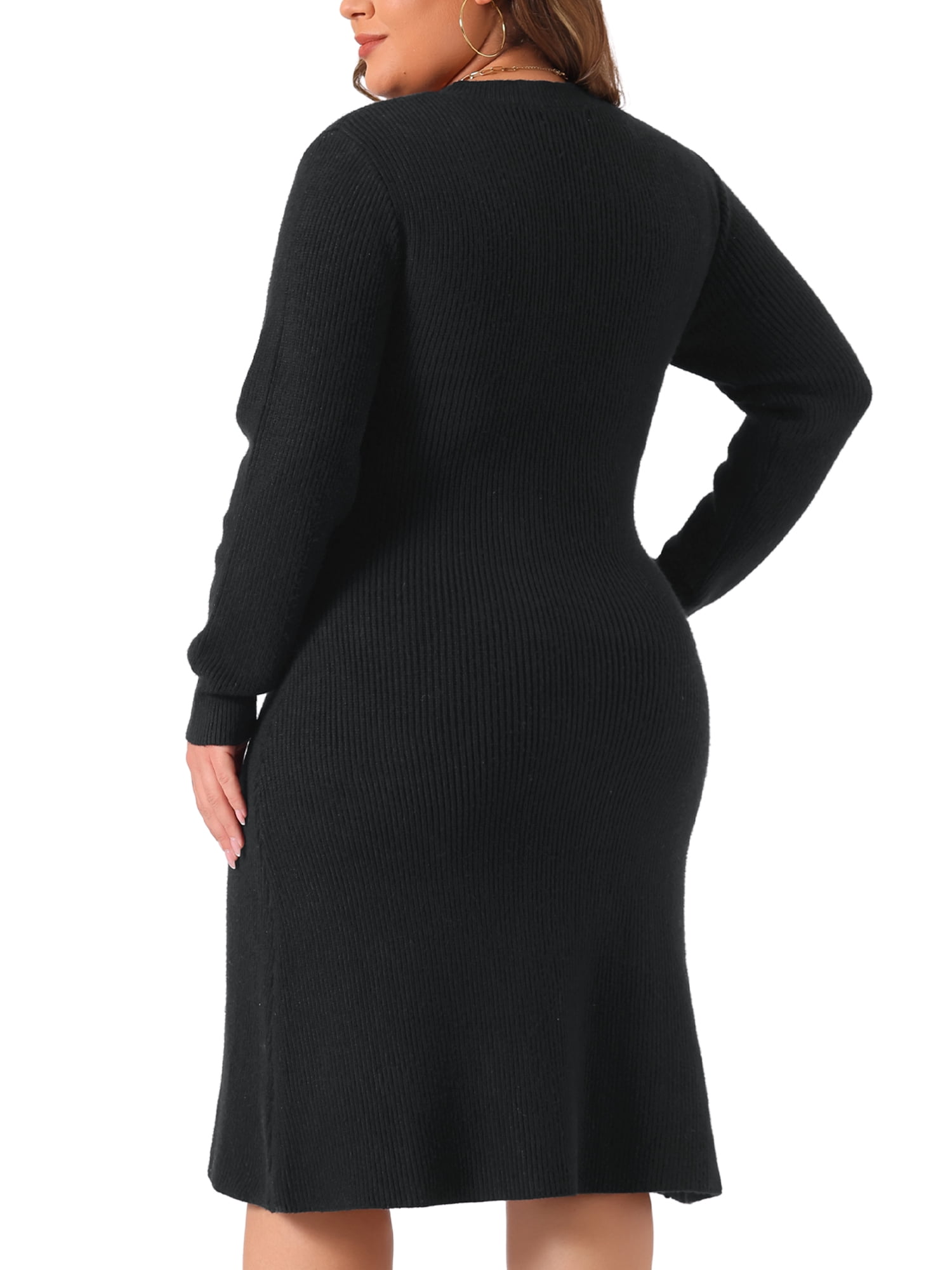 DARING DIVA Plus Size Sweater Fall Crew Neck Long Sleeve Dress 3X Black