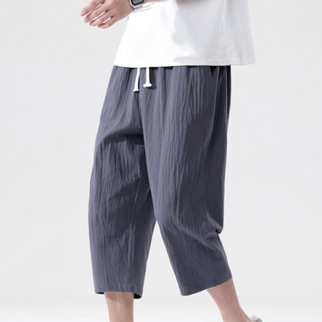 Mens Fashion Drawstring Elastic Waist Pocket Casual Sweat Capris Pants