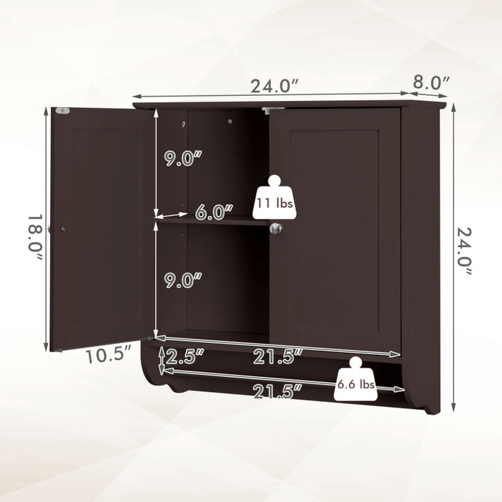 Finihen Wall Cabinet, Wall Mounted Bathroom Cabinet, Medicine Cabinet, Wall Mounted Bathroom Storage Medicine Cabinet with Towel Bar, for Kitchen Entryway Bathroom, Brown