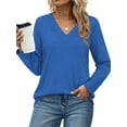 thumbnail image 2 of MOSHU Long Sleeve Womens Tops Deep V Neck Blouses for Women Loose Fit Curved Hem Fall Shirts, 2 of 7