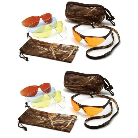 PYRAMEX SHOOTING SAFETY GLASSES WITH 5 INTERCHANGEABLE LENS/CASE (2 PAIR PACK), Clear Lens = General purposes for indoor applications that require impact.., By Ducks