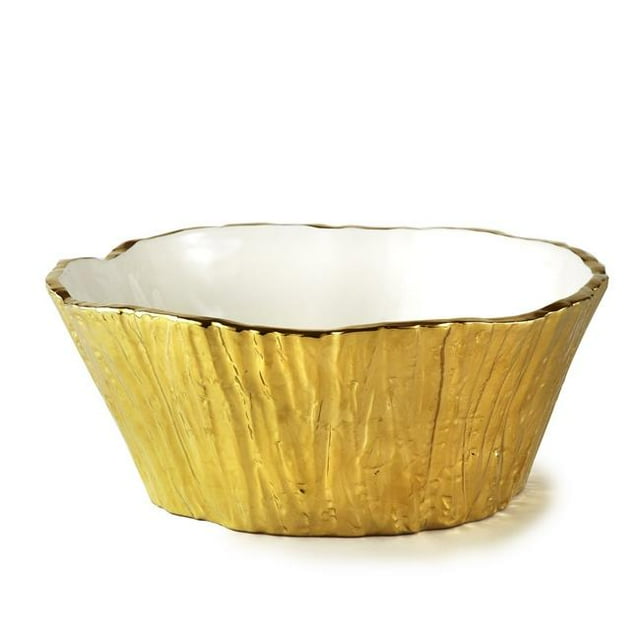 Leeber 69003 10.5 in. Tree Bark Porcelain Serving Bowl, Gold