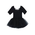 thumbnail image 3 of Aislor Kids Girls Short Sleeve Cirss Cross Round Neck Ballerina Tutu Leotard Dress Dancewear 2-12 Black 4-5, 3 of 7