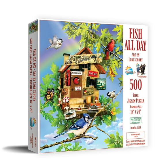 SUNSOUT INC - Fish All Day - 500 pc Jigsaw Puzzle by Artist: Lori Schory - Finished Size 18" x 24" - MPN# 35212