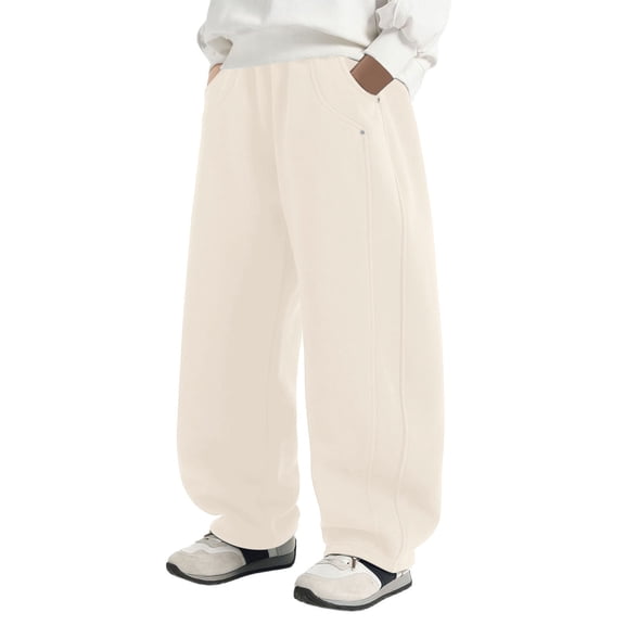 BOOMNY Boys Baggy Sweatpants Wide Leg Pants For Boys Trendy Solid Color Elastic Waist Athletic Jogger Pants With Pocket