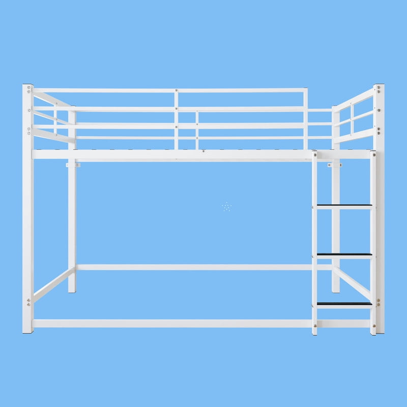 Twin Over Twin Metal Bunk Bed with Ladder, Full-Length Guardrails, Under-Bed Storage Space, Sturdy Steel Frame, Noise-Reducing Design, No Box Spring Needed