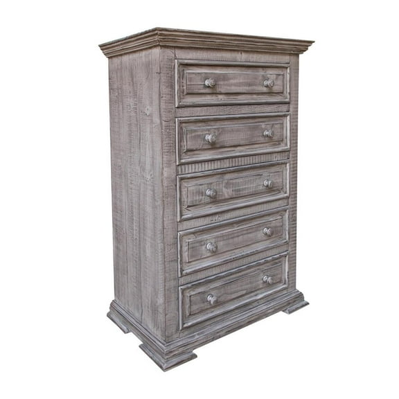 HomeRoots 524579 37 in. Solid Wood Five Drawer Chest, Gray