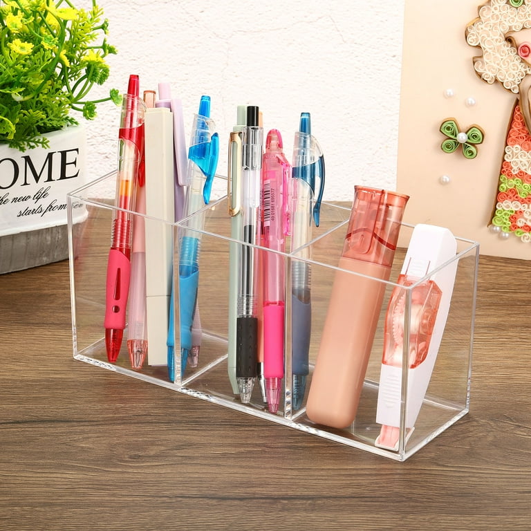 Uxcell Compartments Clear Acrylic Pen Holder Pencil Holder Pen