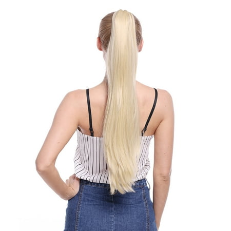 S-noilite Long Short Claw Ponytail Hair Extension One Piece Cute Clip in on Ponytail Jaw/Claw Synthetic Straight Curly dark blonde mix bleach blonde,24
