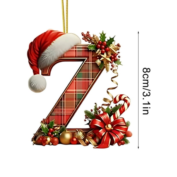 Decoraciones de Árbol de Navidad 2D Acrílico Decorativo Monogramas Colgantes con Sombrero de Santa 26 Letras Bricolaje Navidad Decoración Del Hogar Árbol de Navidad Ornamentos