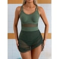 thumbnail image 3 of Women One-Piece Swim Dress Tummy Control Swimsuits Slimming Mesh Sheer Sarong Wraps Bathing Suit Green L, 3 of 7