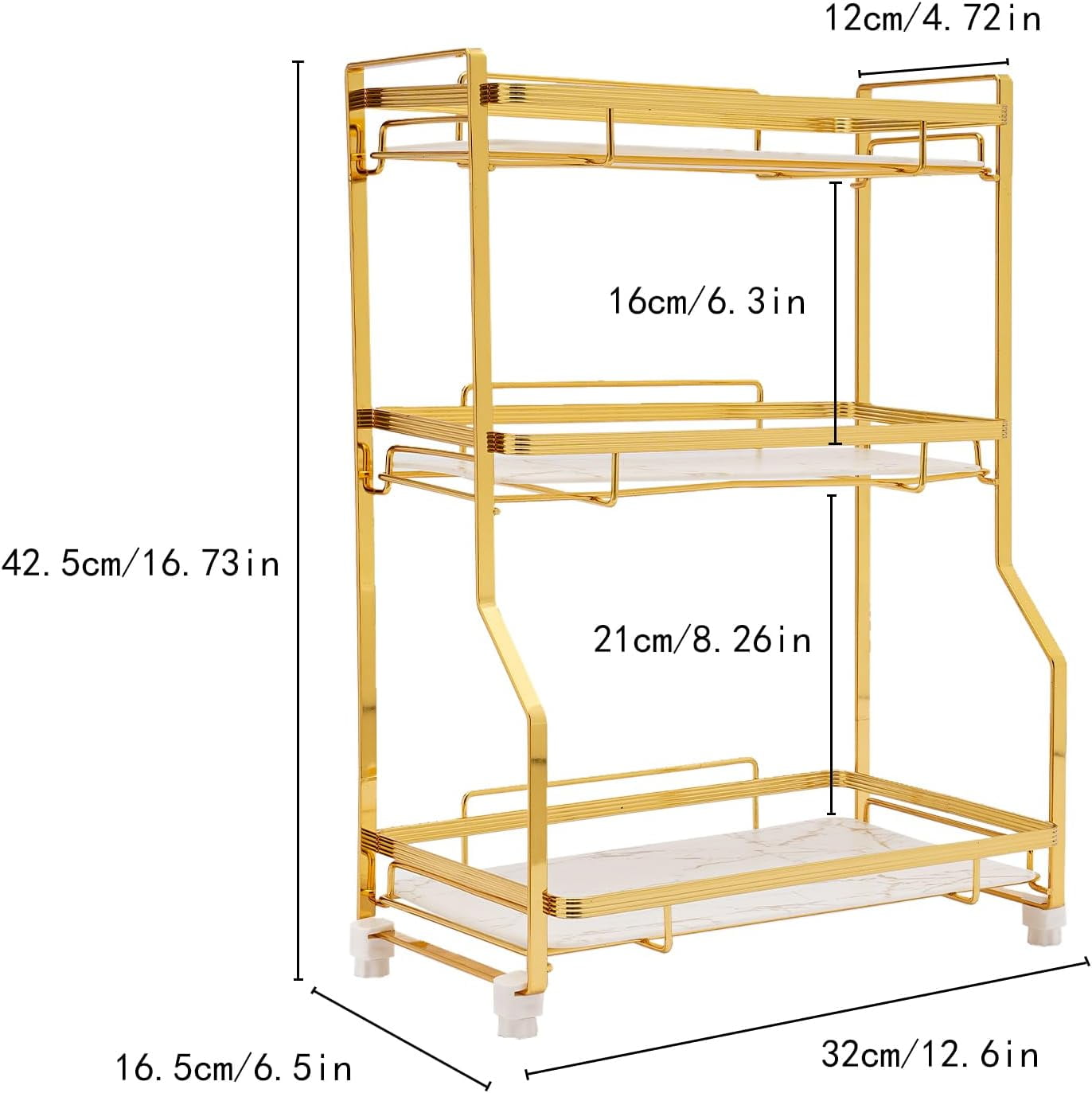 3 Tier Bathroom Counter Organizer - Dresser Countertop Storage, Cosmetics Skincare Shelf Organizer, White Gold Makeup Cosmetic Storage Corner Storage Organizers for Bathroom Kitchen