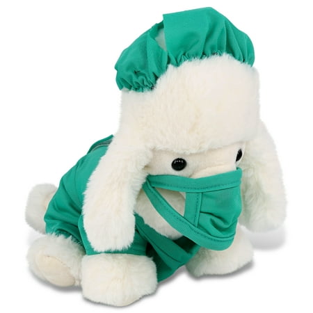 DolliBu White Poodle Dog Doctor Plush Toy - Super Soft Poodle Doctor Stuffed Animal Dress Up with Cute Scrub Uniform and Cap Outfit - Fluffy Doctor Toy Plush Gift - 8.5 Inches