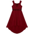 thumbnail image 5 of CHICTRY Girls Chiffon Sequins Birthday Party Proms Dress Pleated High-low Hem Flower Girls Dress Burgundy 14, 5 of 7