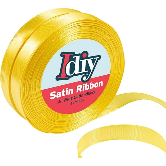 Yellow Satin Ribbon (1/2", 50 Yards) No Wire, DIY Arts & Craft, Gift Wrapping Baskets, Wedding Decor, Sewing Projects, Party Decorative Embellishment, Hair Bows - Stocking Stuffer for Crafters