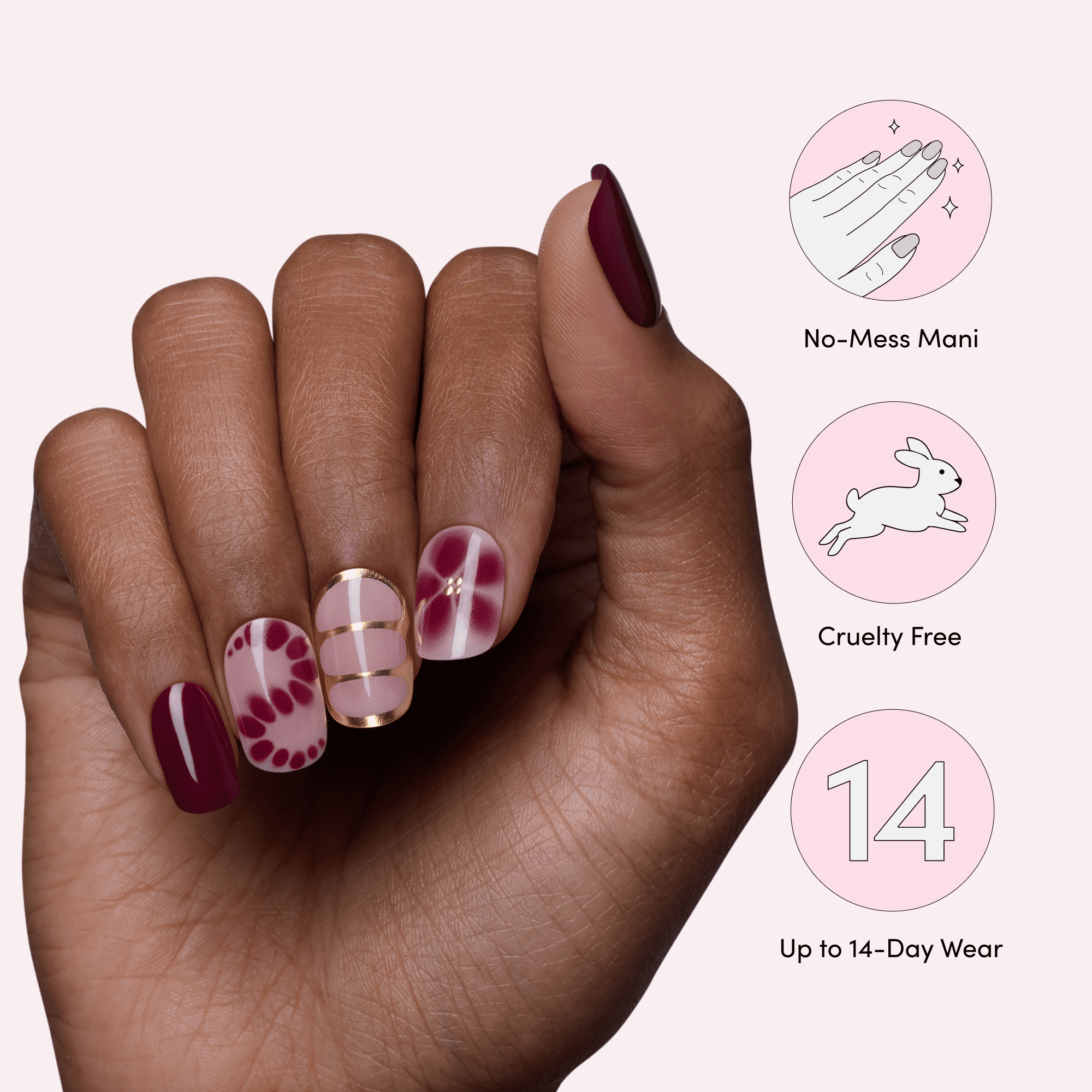 Dashing Diva GLAZE EXTENSIONS Refill Set in Ruby Bloom, Short Squoval, Semi-Cured Gel Nail Lengthening Strips, Includes 30 Gel Strips (Required LED lamp sold separately)