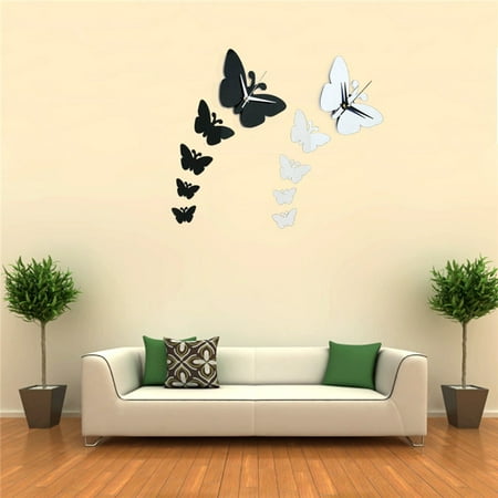3D Home Decoration Butterflies Wall  Clock Stickers Watch 