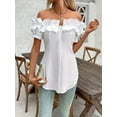 thumbnail image 3 of ZOELNIC Women's Sexy Ruffle Trim Off Shoulder Short Sleeve Button Down Blouse Shirts Summer Loose Tunic Tops, 2XL, 3 of 6
