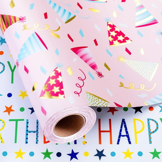 Papel de regalo Burymento, 43 cm x 10 m, doble cara, para cumpleaños