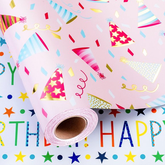Papel de regalo Burymento, 43 cm x 10 m, doble cara, para cumpleaños