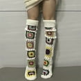 thumbnail image 2 of IWRICH Women's Cable Knit Thigh Socks Ethnic Floral Crochet Knit over Knee High Stockings Tube Leg Warmers Boot Socks White, 2 of 5